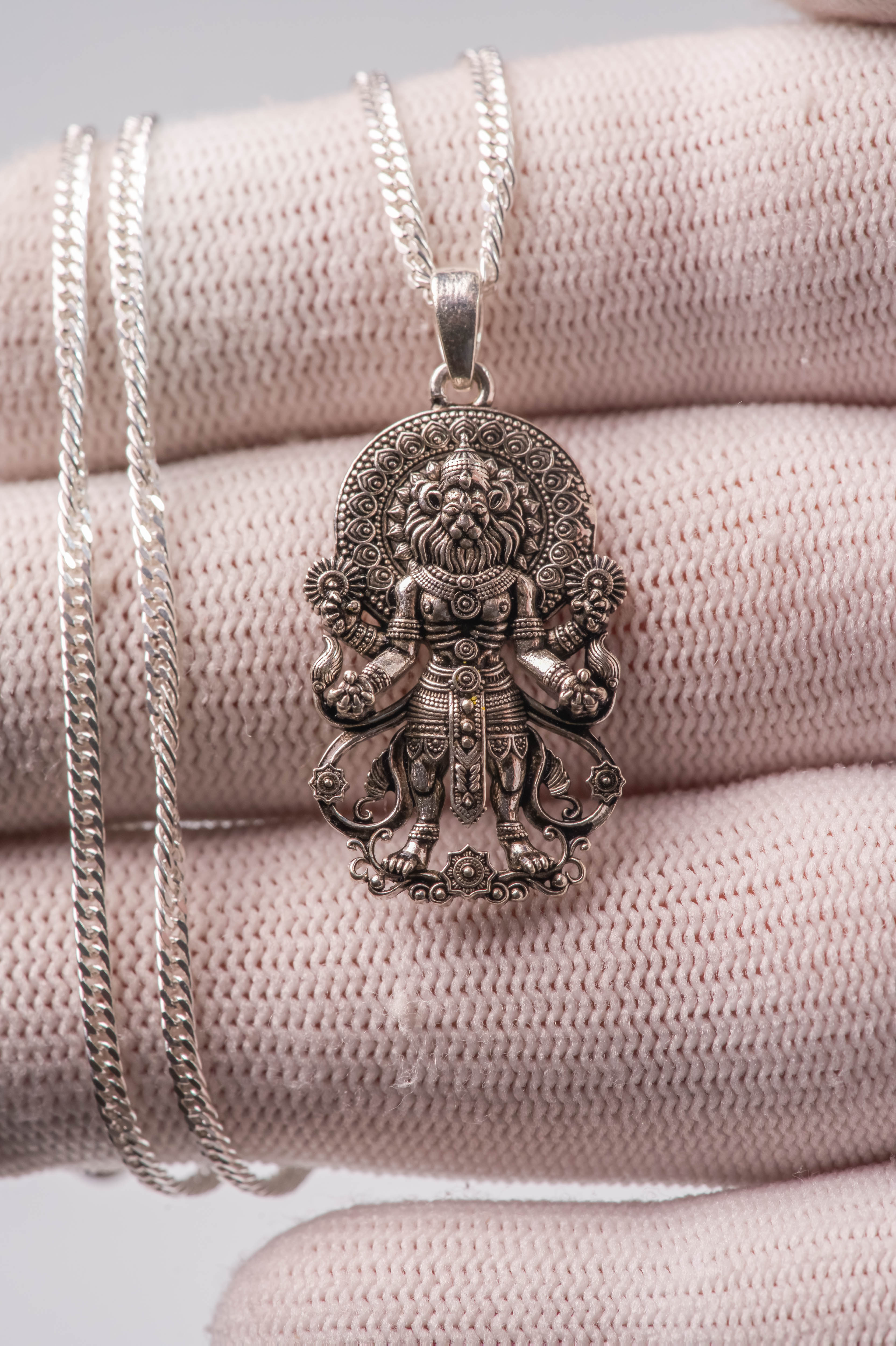 Narasimha Pendant Silver Necklace Protection Hindu Jewelry Gift