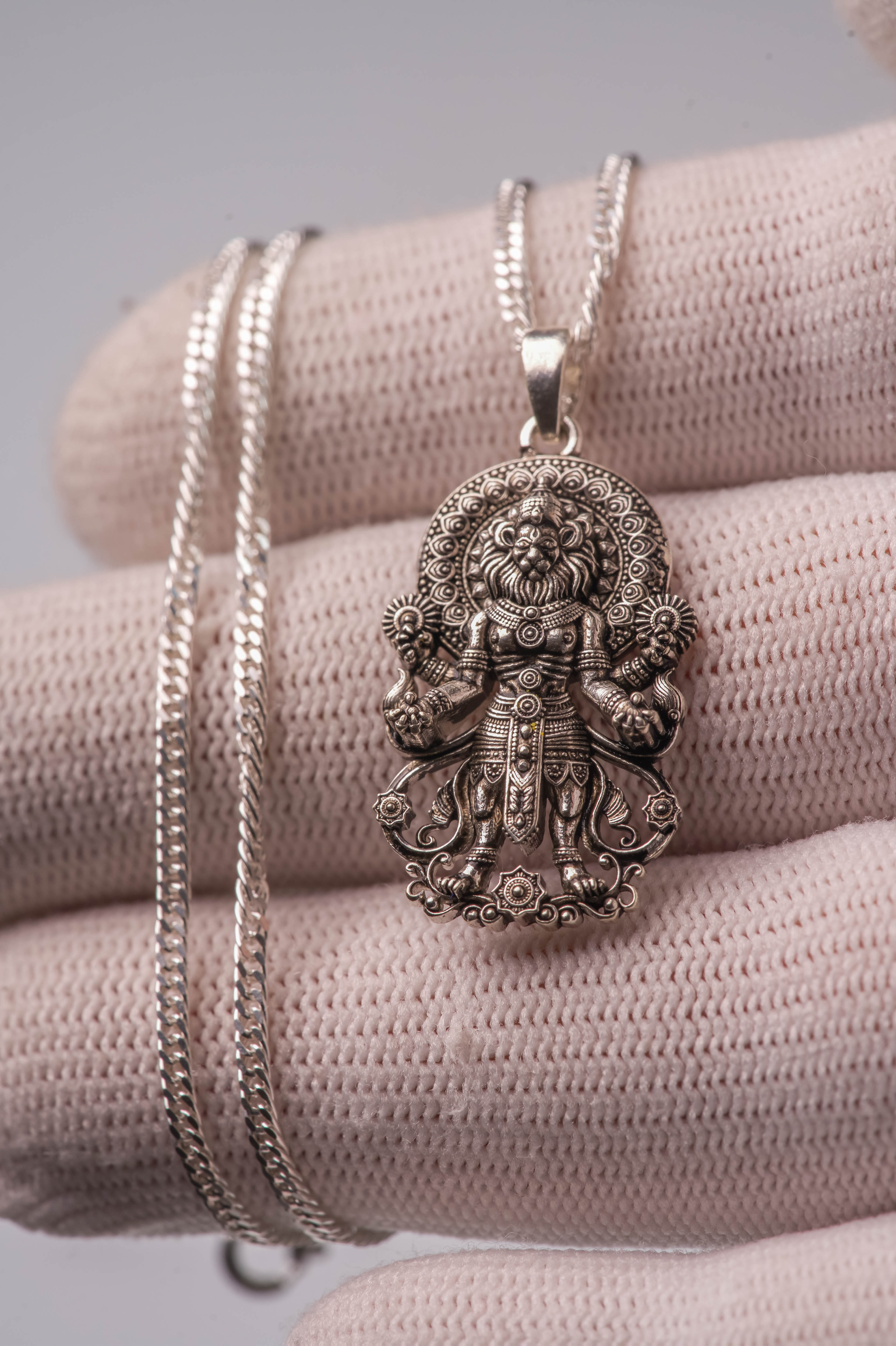 Narasimha Pendant Silver Necklace Protection Hindu Jewelry Gift