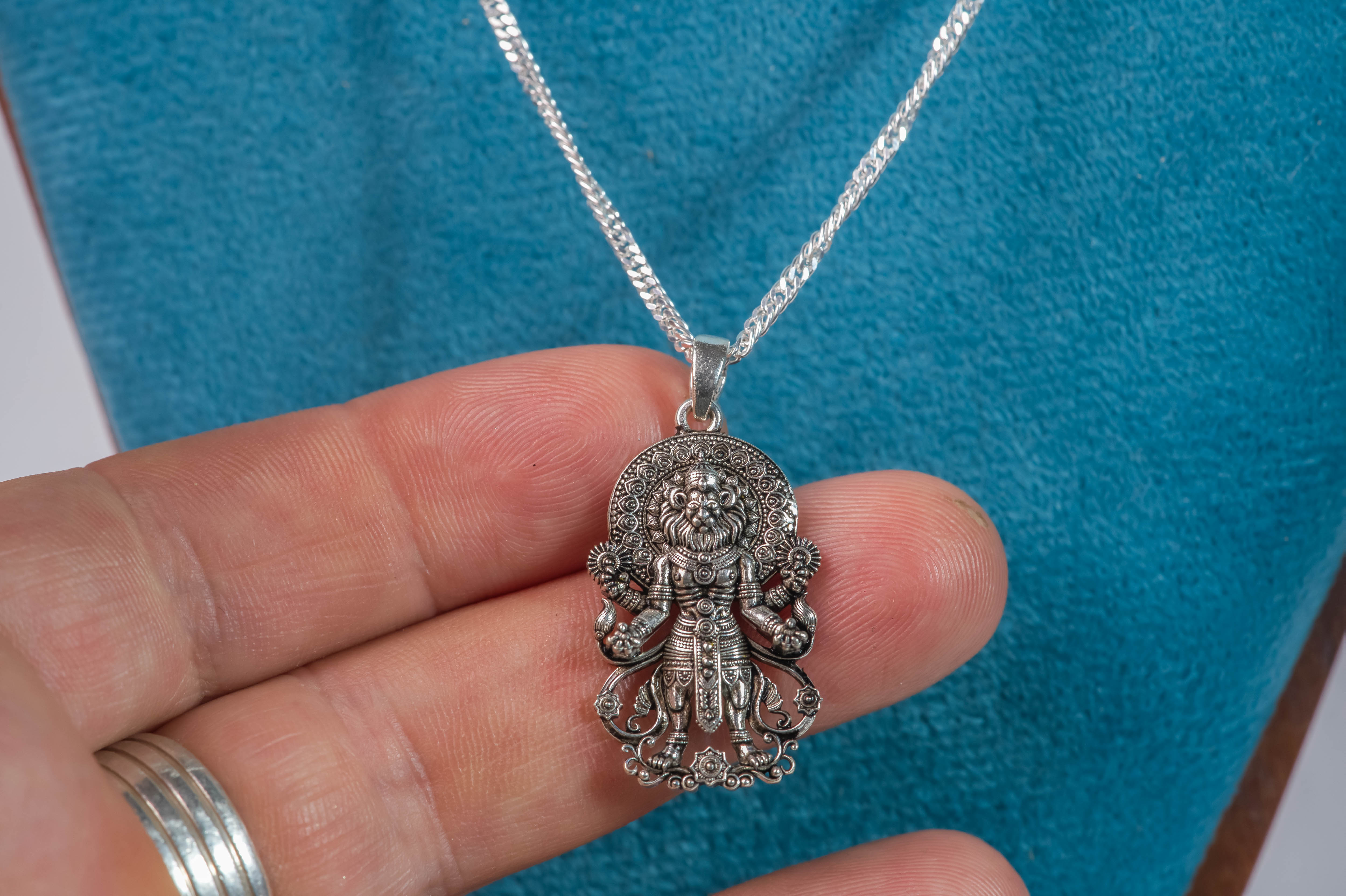 Narasimha Pendant Silver Necklace Protection Hindu Jewelry Gift