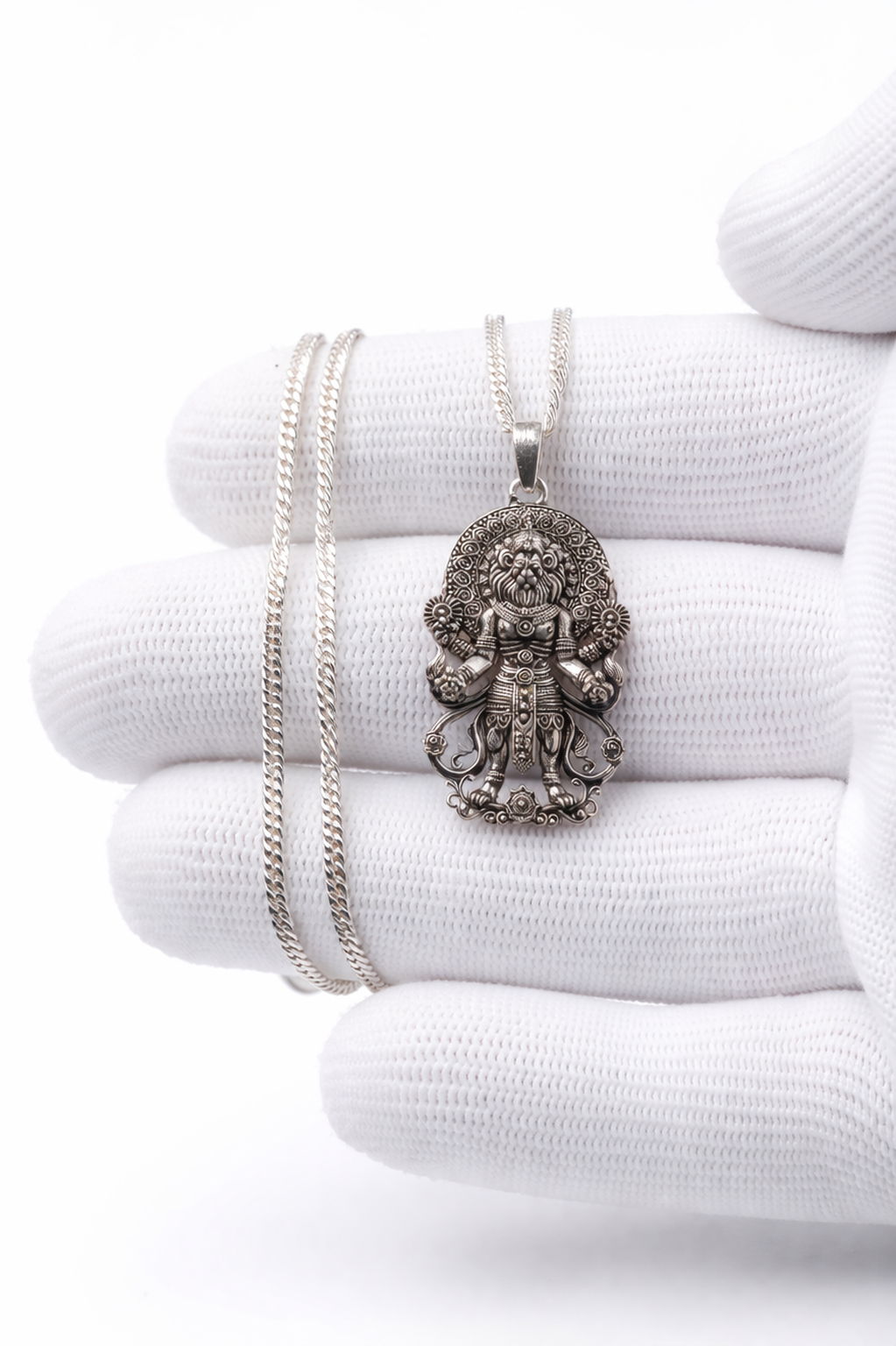 Narasimha Pendant Silver Necklace Protection Hindu Jewelry Gift