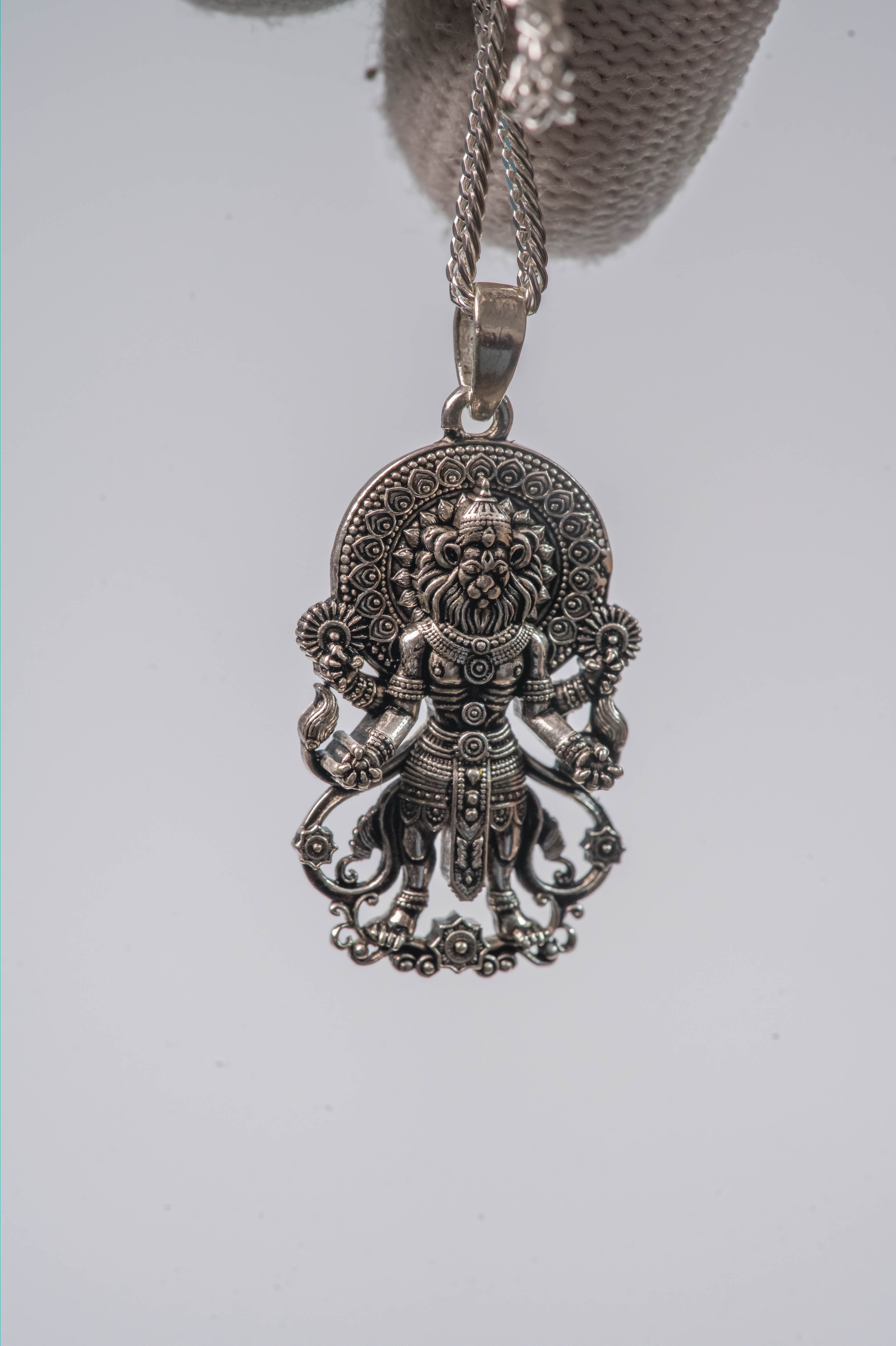 Narasimha Pendant Silver Necklace Protection Hindu Jewelry Gift