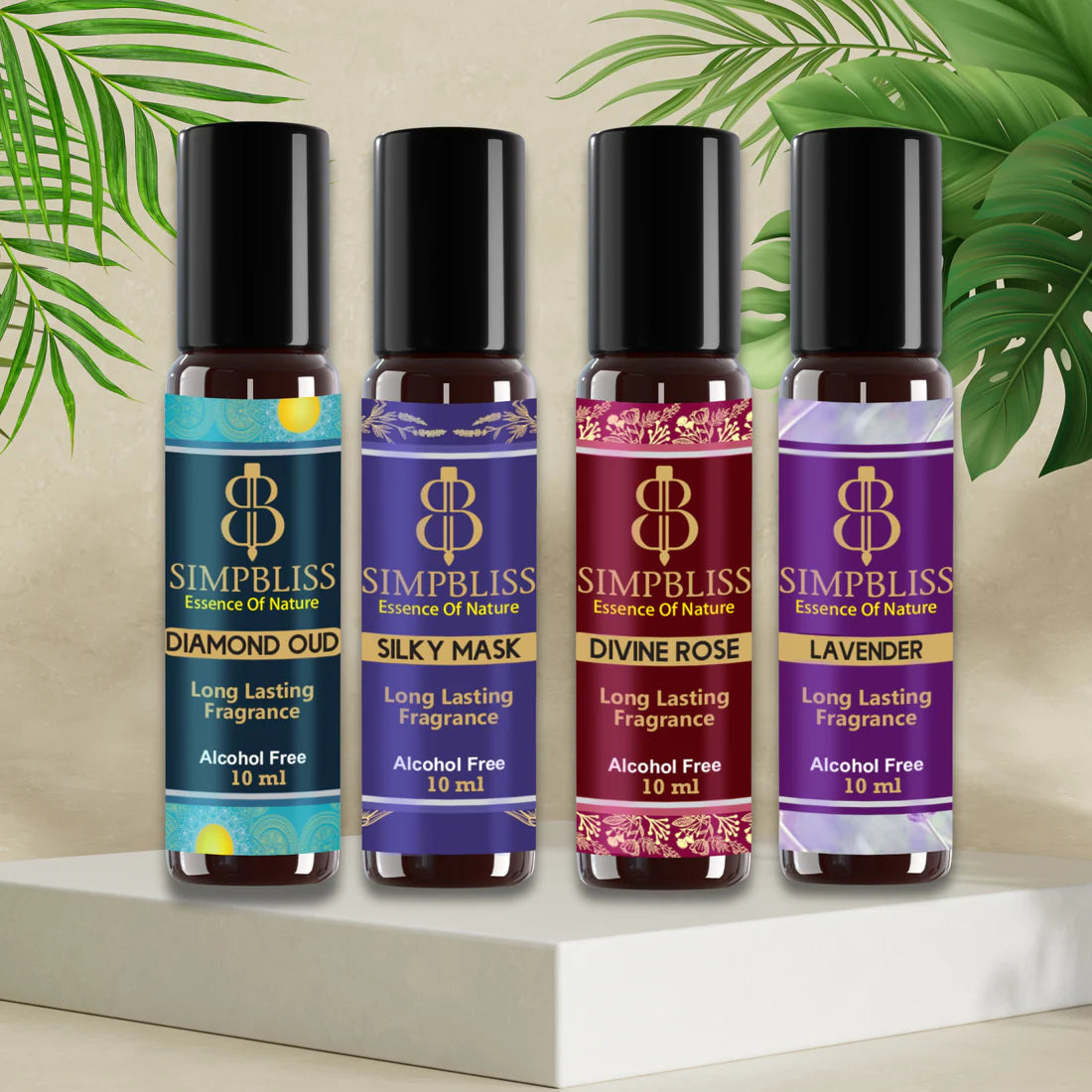 Premium Fragrance Set: Oud, Rose, Lavender & Musk (4x10ml each)