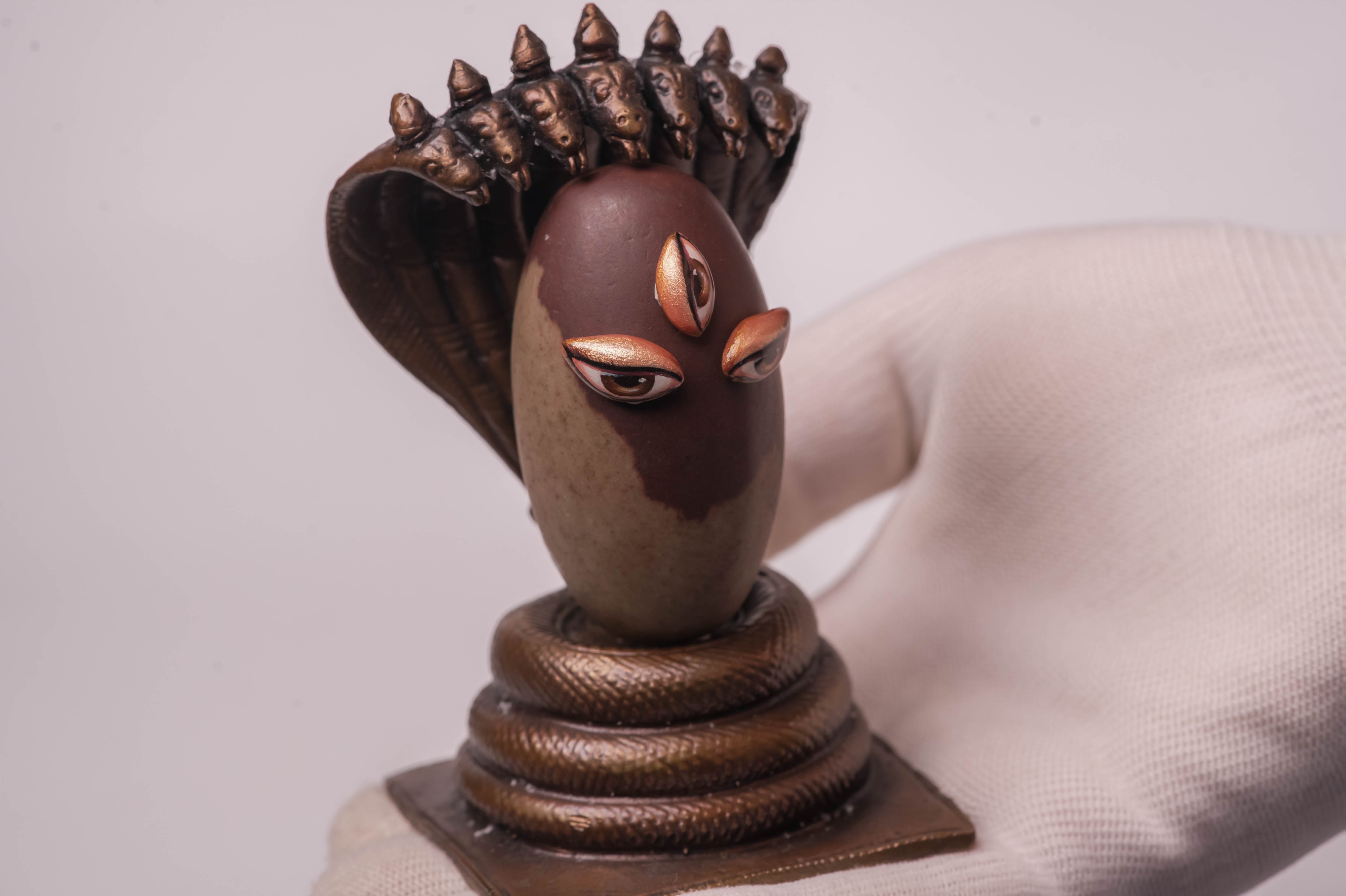 Shivalingam 2.5 Inch with Copper Asan Shesha Naga