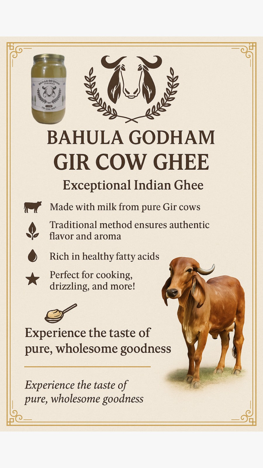 BAHULA GO DHAM GIR COW GHEE - A2 Ghee (1Kg)