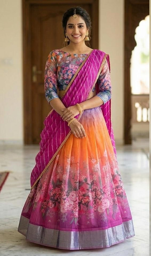 Multi Colour cotton linen fabric Gopidress Set