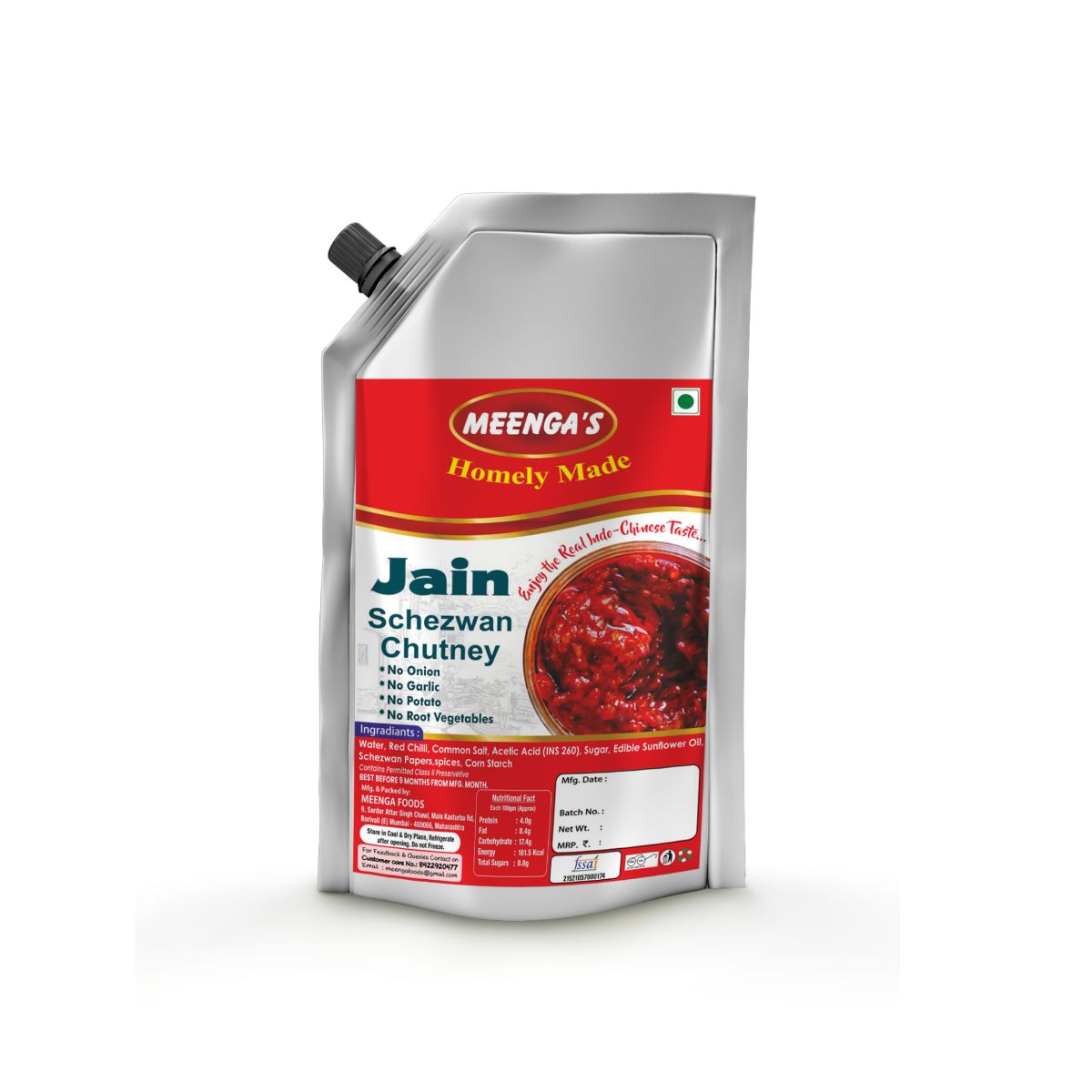 Meenga's Jain Schezwan Chutney - 250g | No Onion No Garlic | 100% Veg | Authenti(PACK OF 2)