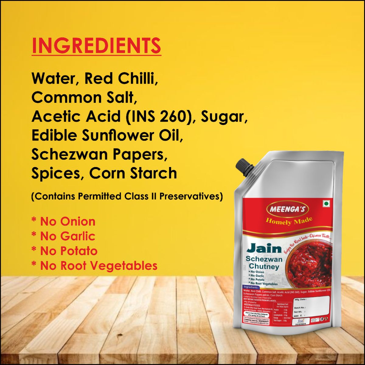 Meenga's Jain Schezwan Chutney - 250g | No Onion No Garlic | 100% Veg | Authenti(PACK OF 2)