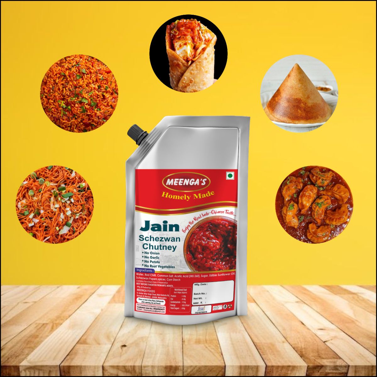 Meenga's Jain Schezwan Chutney - 250g | No Onion No Garlic | 100% Veg | Authenti(PACK OF 2)