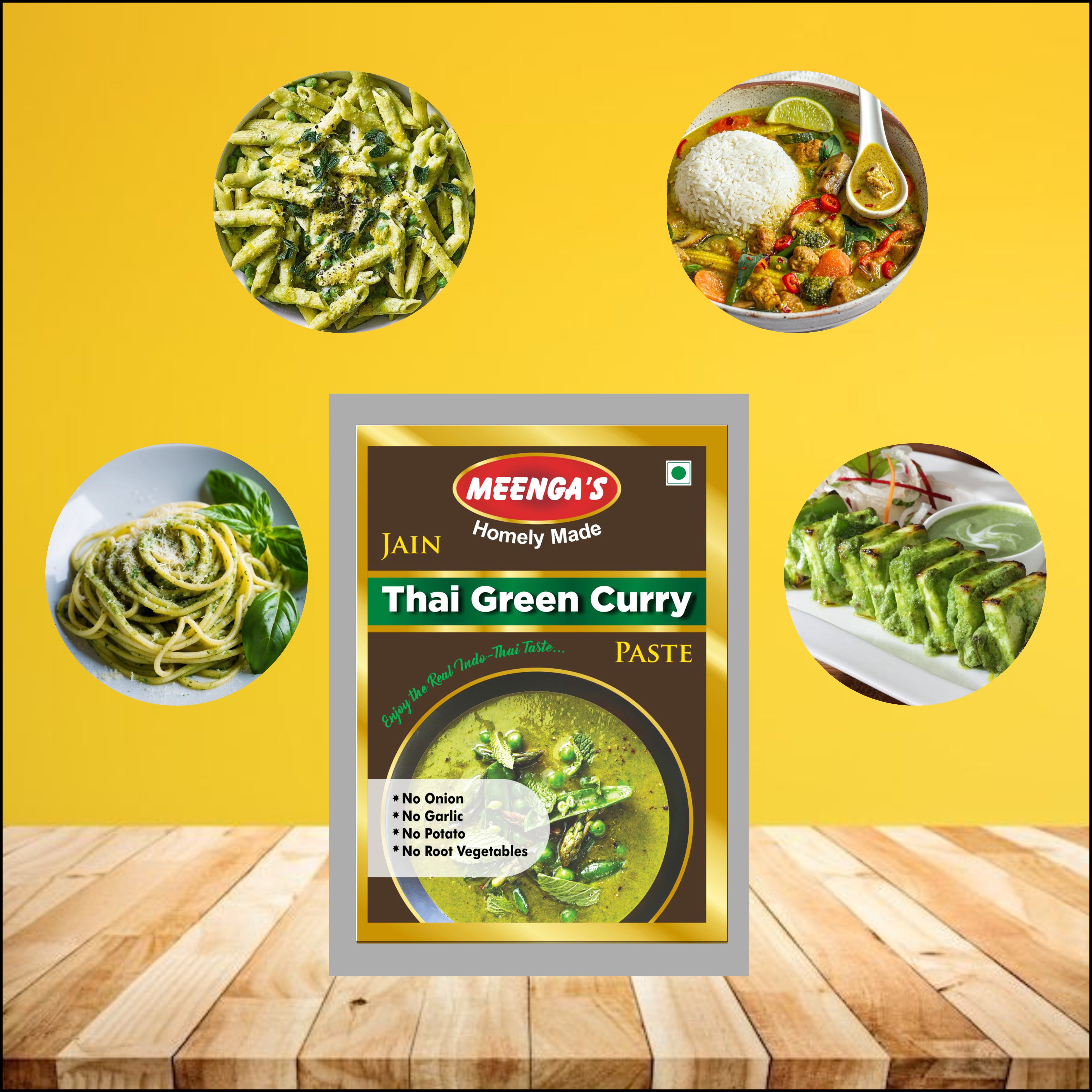 MEENGA’s Homely Made Jain Green Thai Curry Paste Combo – 75g Each | No Onion No Garlic | 100% Vegan & Jain-Friendly | Natural Ingredients | Authentic Thai Flavour | Ready-to-Cook Curry Base (PACK OF 2)