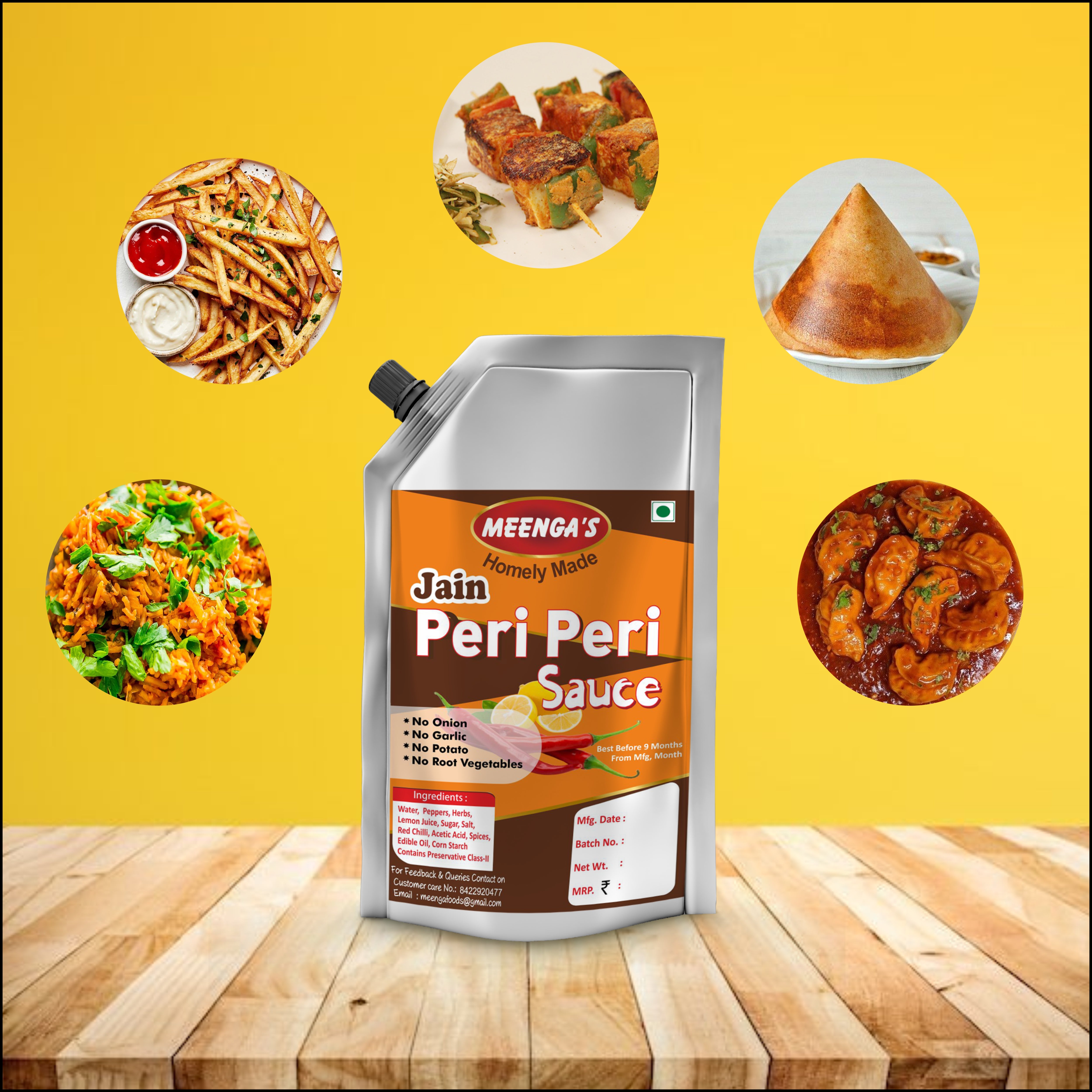 MEENGA’S Homely Made Jain Peri Peri Sauce Combo – 225g Each | No Onion No Garlic | 100% Vegetarian | Authentic Jain-Friendly Flavour(PACK OF 2))
