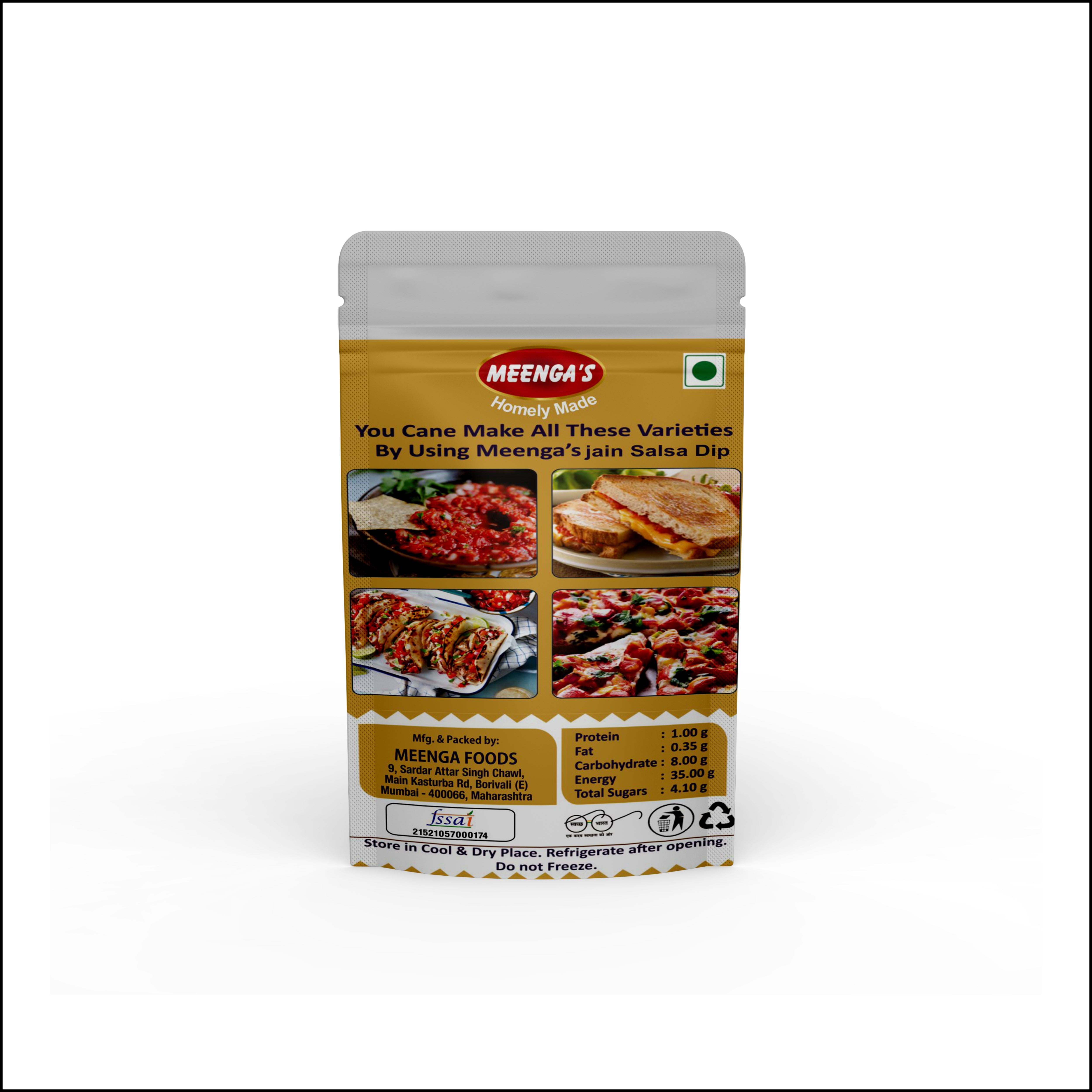 MEENGA’s Homely Made Jain Mexican Salsa Dip Combo – 225g Each | No Onion No Garlic | 100% Jain-Friendly | Natural Ingredients | Fresh & Tangy Ready-to-Eat Salsa(PACK OF 2)