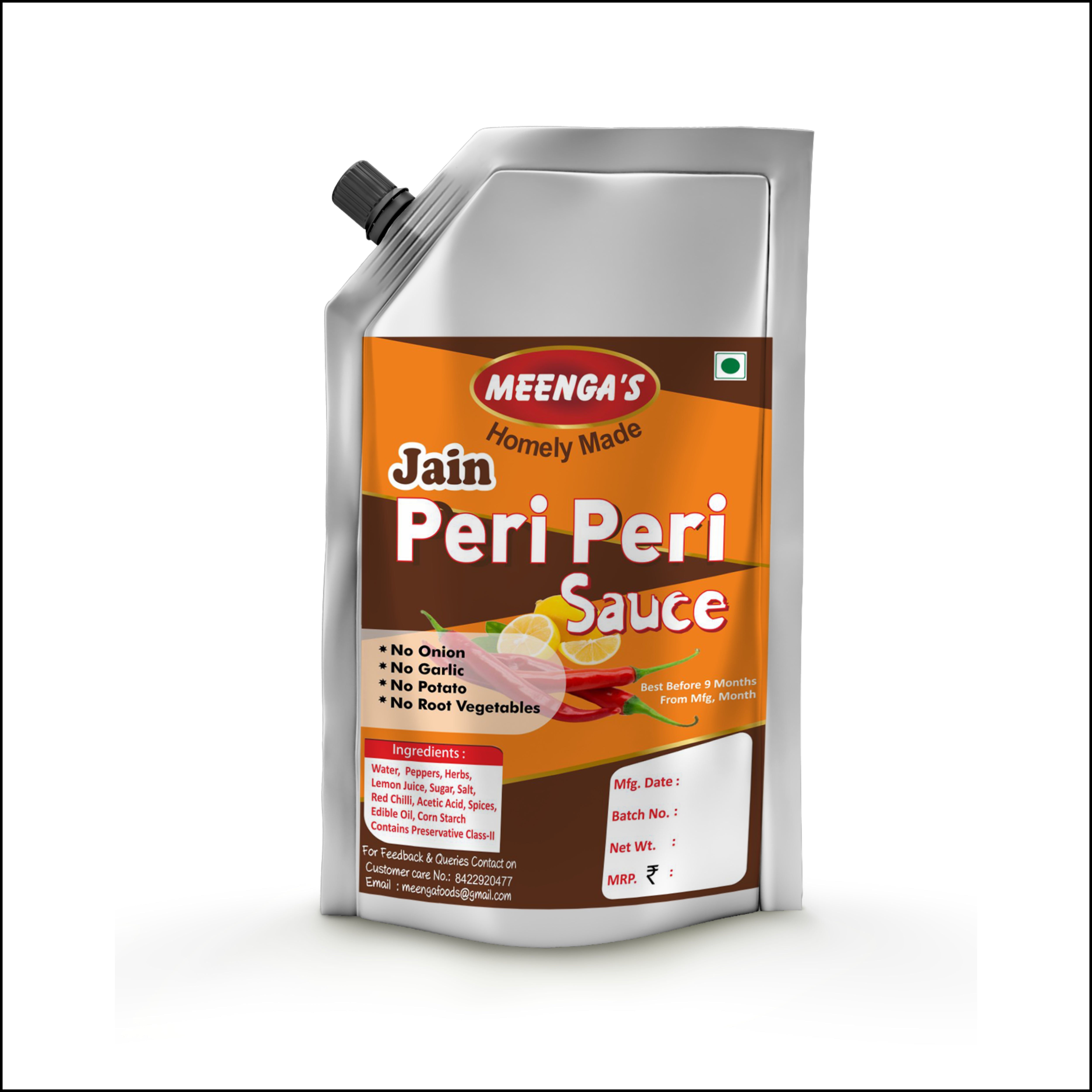 MEENGA’S Homely Made Jain Peri Peri Sauce Combo – 225g Each | No Onion No Garlic | 100% Vegetarian | Authentic Jain-Friendly Flavour(PACK OF 2))