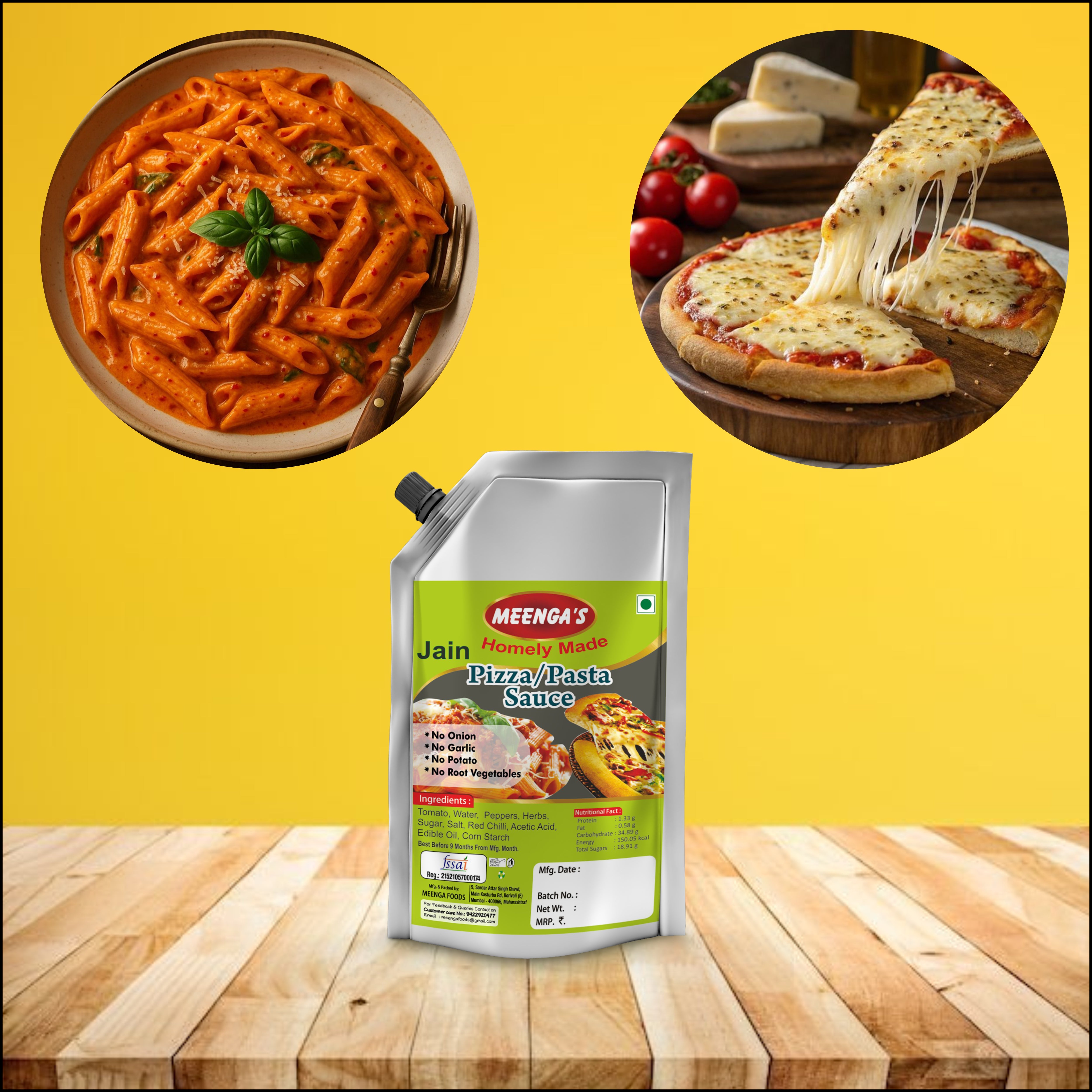 MEENGA’S Homely Made Jain Pizza Pasta Sauce Combo – 250g Each| Ready-to-Use Italian Sauce for Pizza Pasta and Snacks | No Onion No Garlic | 100% Vegetarian | Authentic Jain-Friendly Flavour(PACK OF 2)