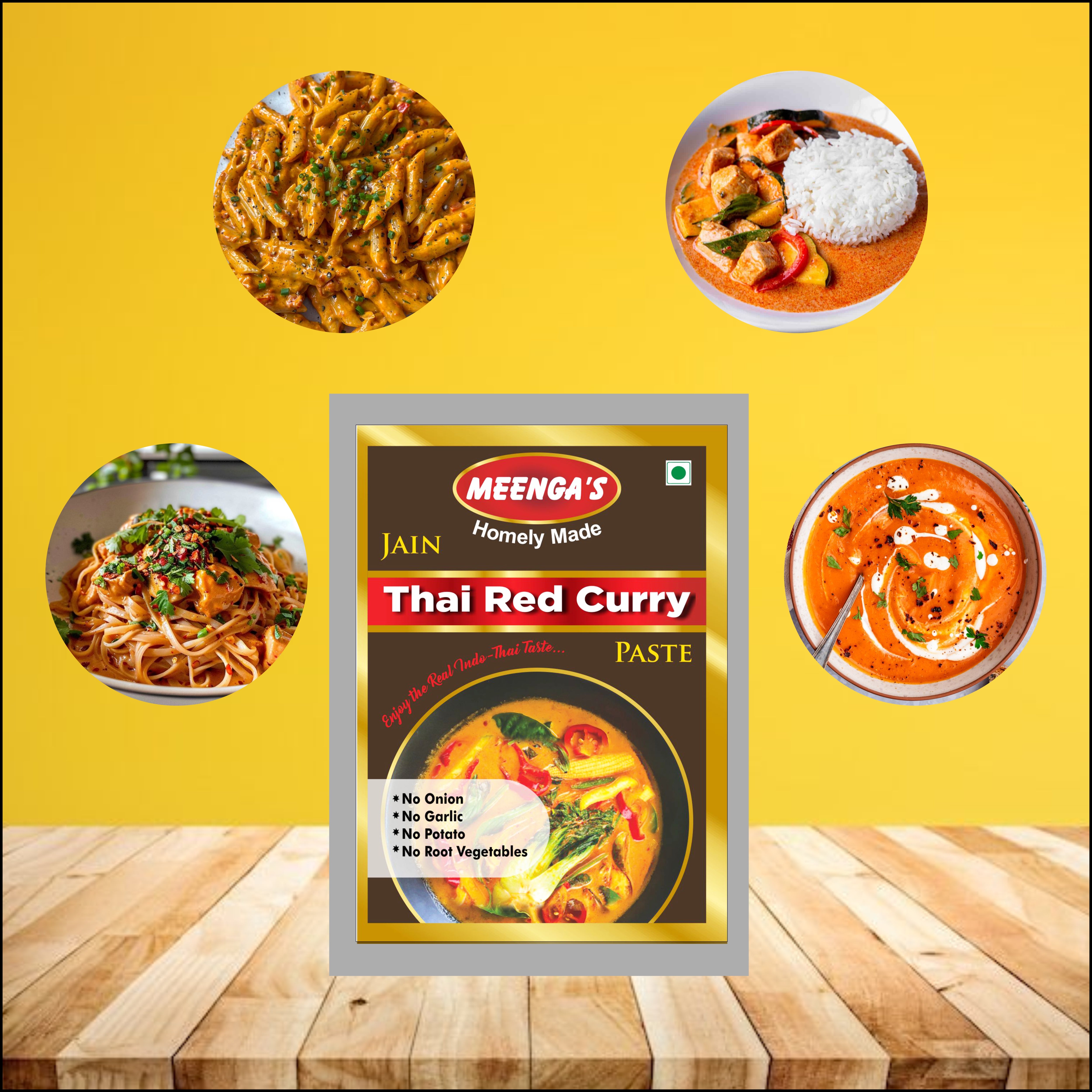 MEENGA’S Homely Made Jain Red Thai Curry Paste Combo – 75g Each | No Onion No Garlic | 100% Vegan & Jain-Friendly | Authentic Thai Flavour(PACK OF 2)
