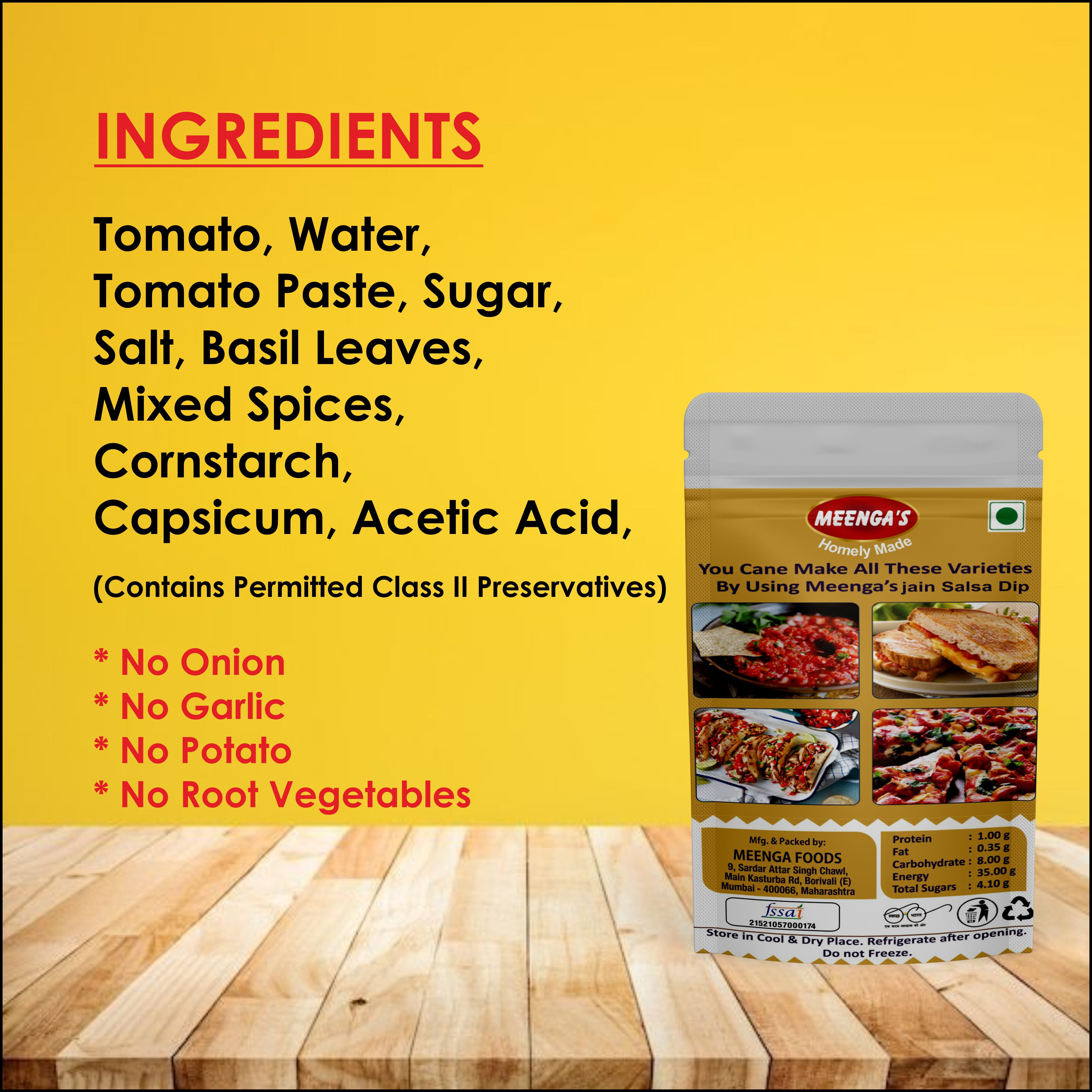 MEENGA’s Homely Made Jain Mexican Salsa Dip Combo – 225g Each | No Onion No Garlic | 100% Jain-Friendly | Natural Ingredients | Fresh & Tangy Ready-to-Eat Salsa(PACK OF 2)