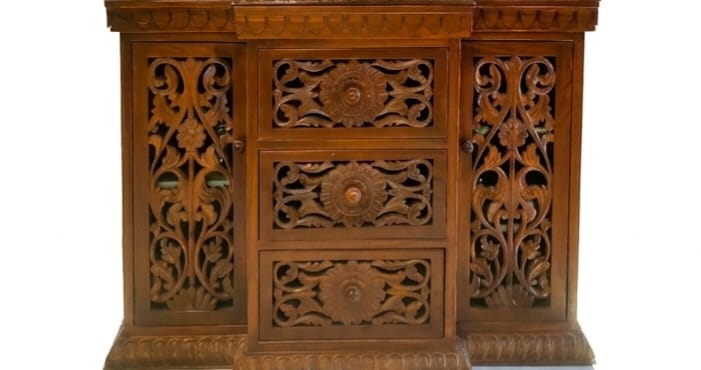 Exquisite Royal Teakwood Home Altar with Intricate Carvings and Marble Base