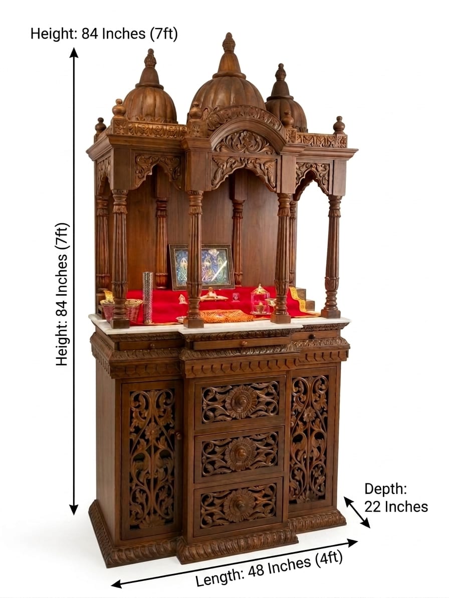 Exquisite Royal Teakwood Home Altar with Intricate Carvings and Marble Base