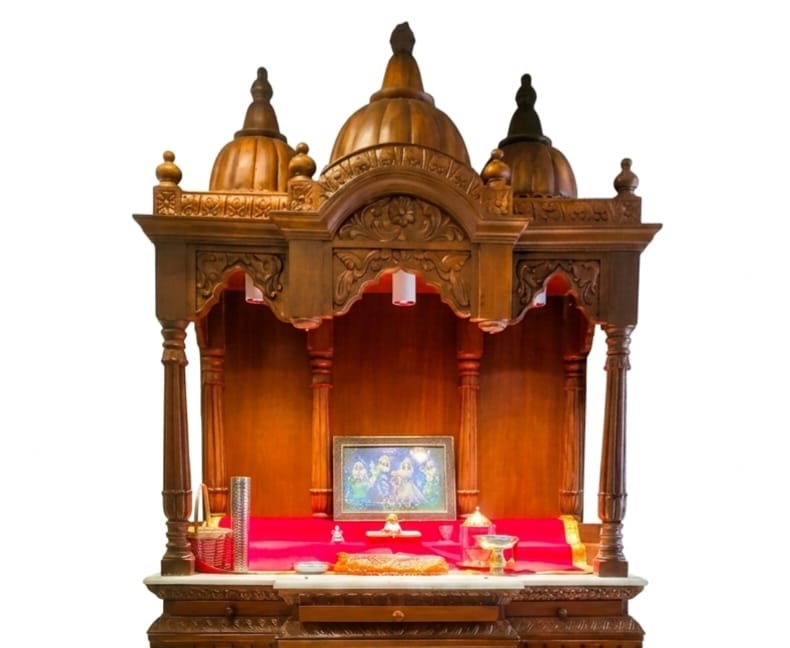 Exquisite Royal Teakwood Home Altar with Intricate Carvings and Marble Base
