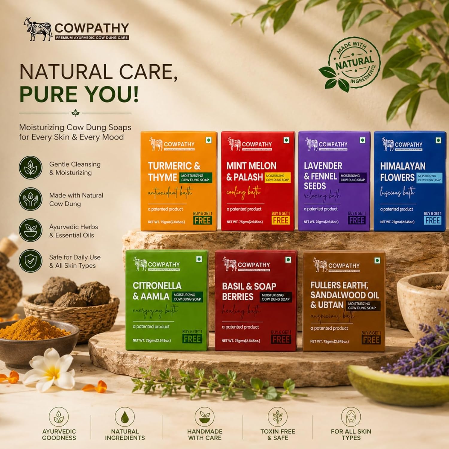Cowpathy Cow Dung Soap( pack of 7)