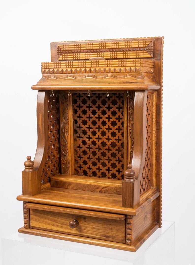 Premium Teakwood Jali Mandir (Small Size)