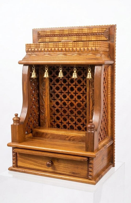 Premium Teakwood Jali Mandir (Small Size)