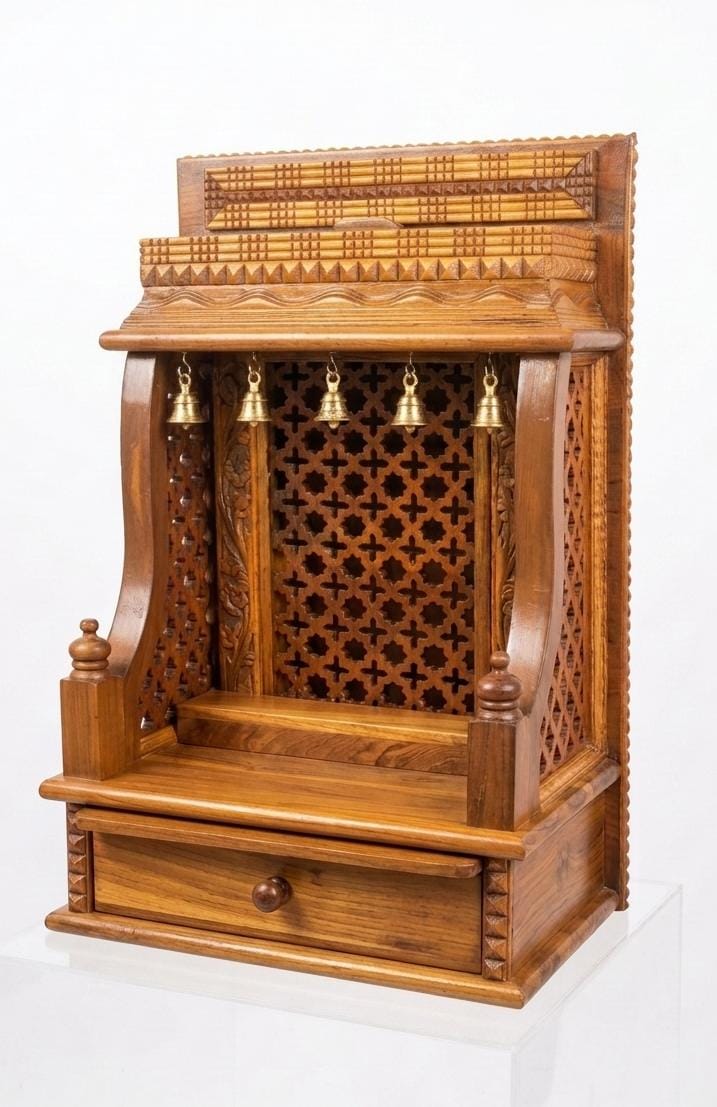 Premium Teakwood Jali Mandir (Small Size)