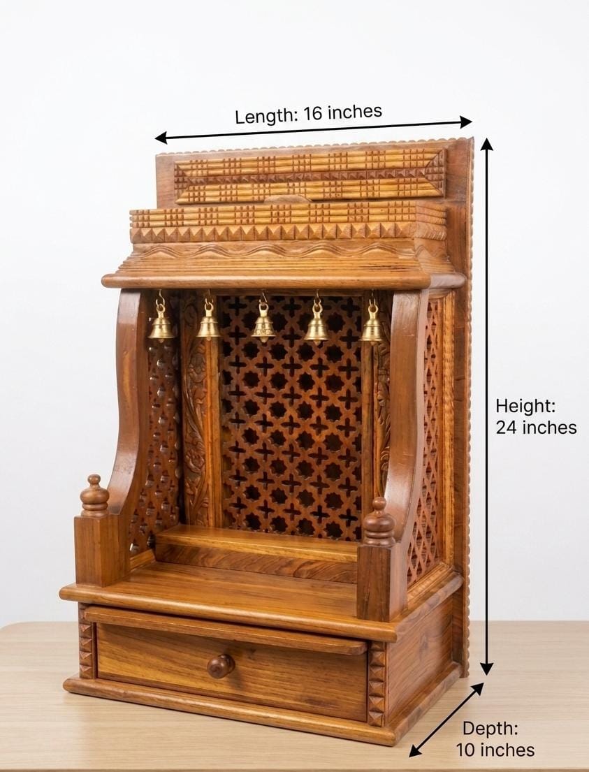 Premium Teakwood Jali Mandir (Small Size)