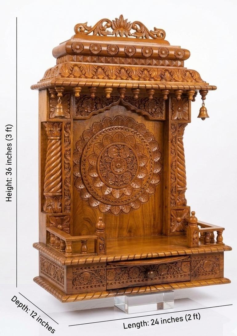 Premium Hand-Carved Teakwood Mandir (MediumSize)