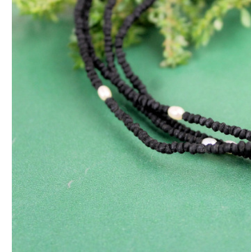 Black Tulasi Mala with White pearl