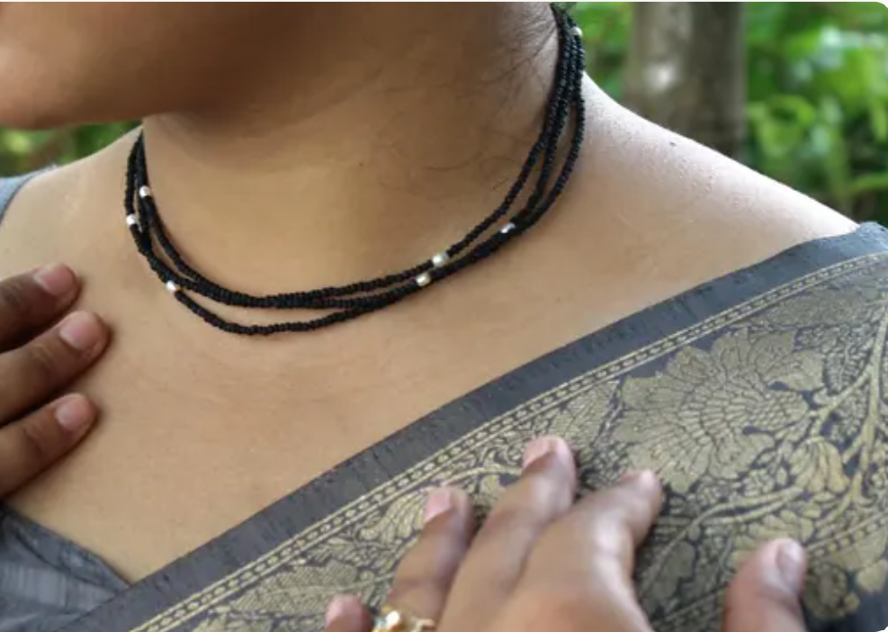 Black Tulasi Mala with White pearl