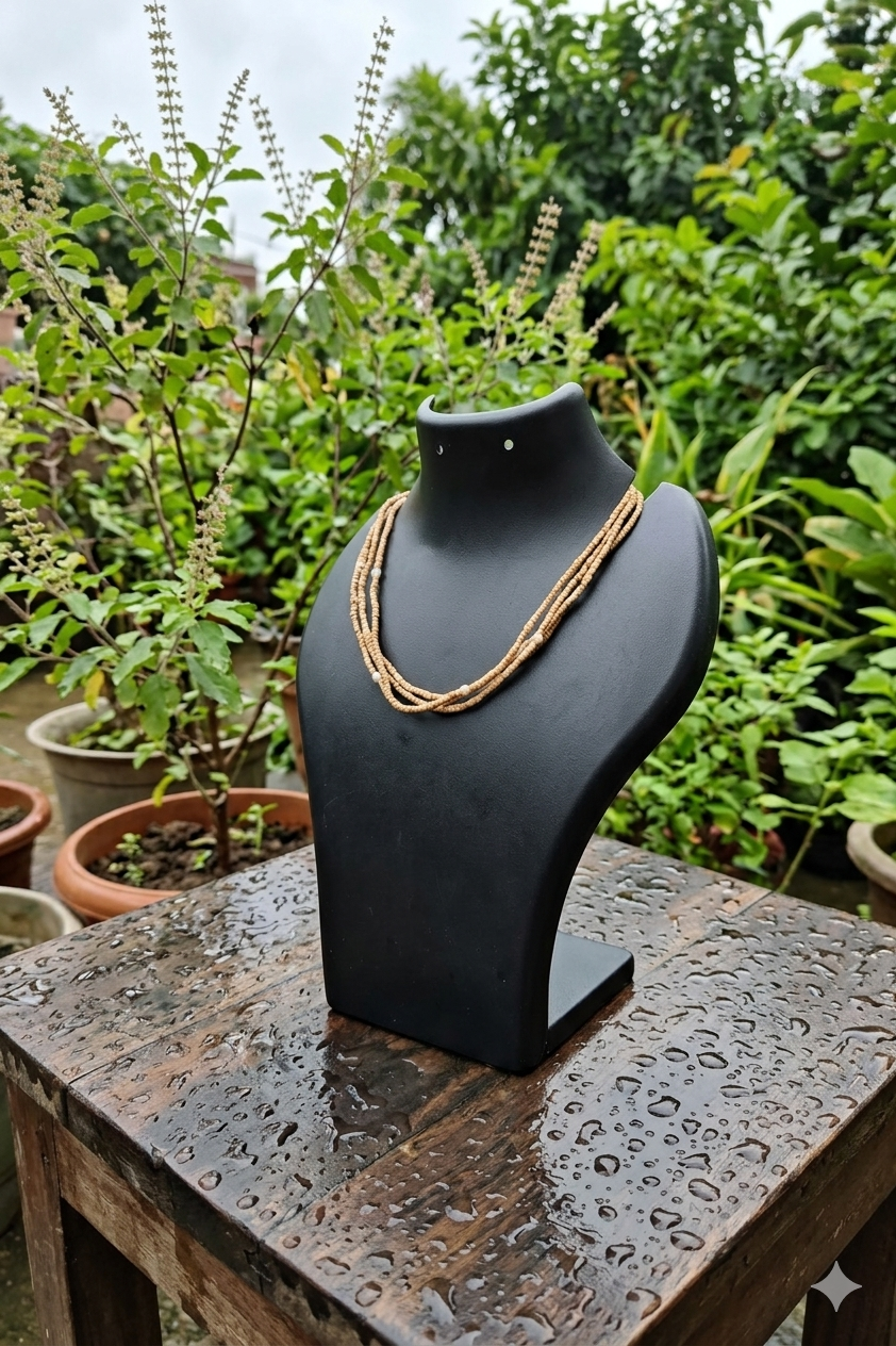 1mm Tulasi Beads with pearls, three round mala