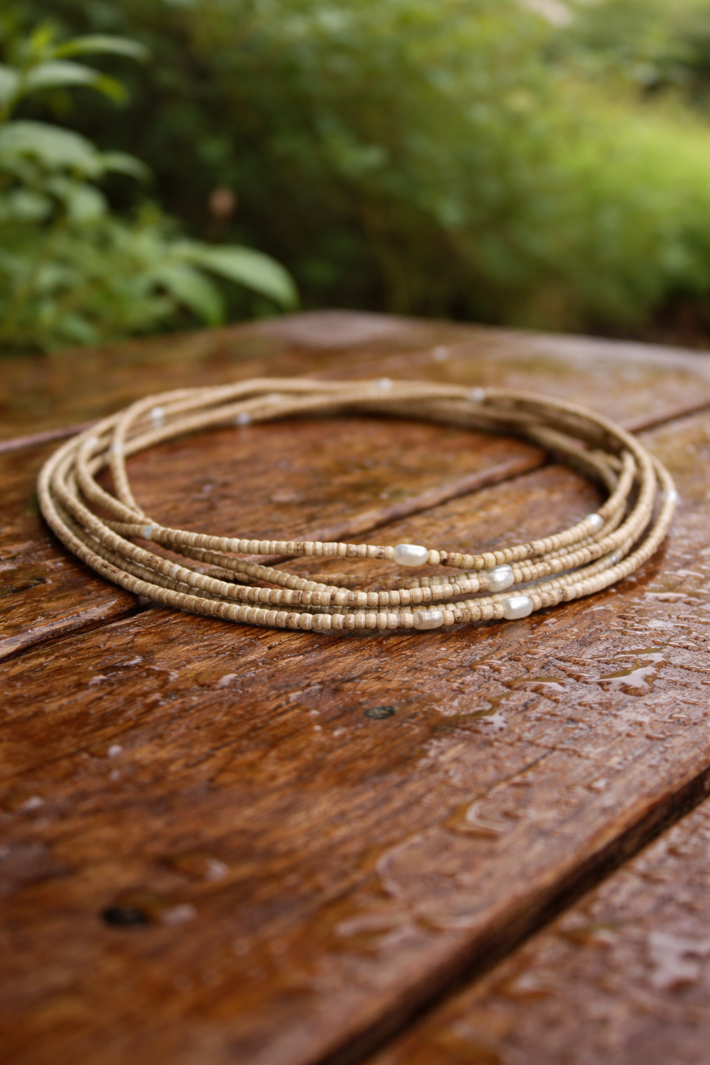 1mm Tulasi Beads with pearls, three round mala